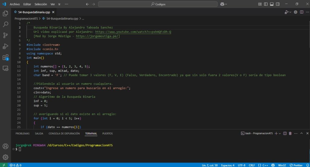 Versión Código C++ sobre Búsquedas Binarias